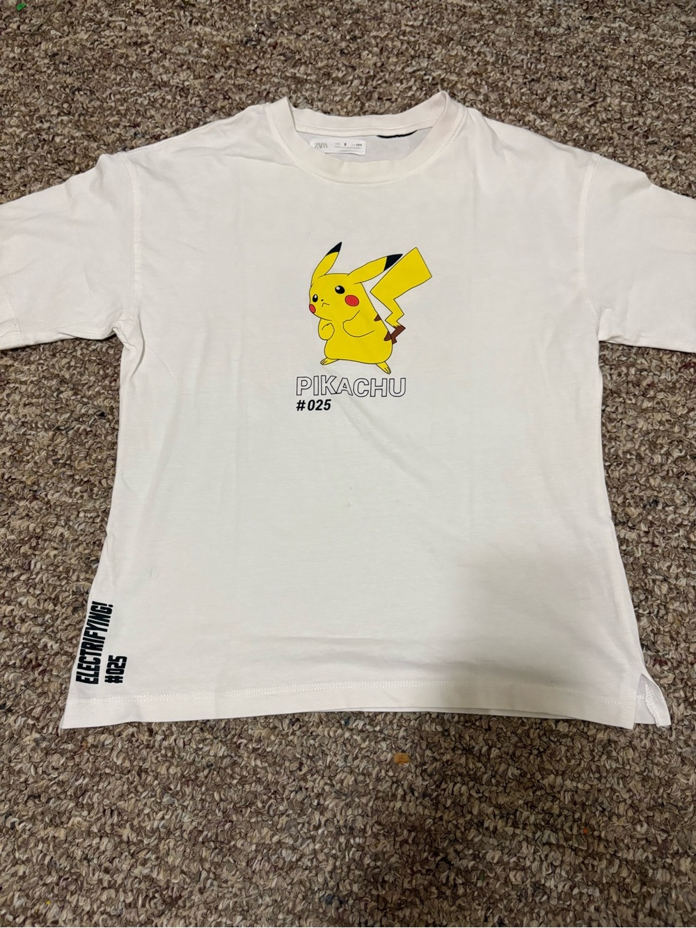 Zara White Kids T-Shirt with Yellow Pikachu Graphic